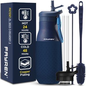 Botella de Agua Deportiva Fayren de Acero Inoxidable con Aislamiento al Vacío, Tapa Antiderrames, 350ml, 500ml, 750ml, con Pajita - Product Image 1
