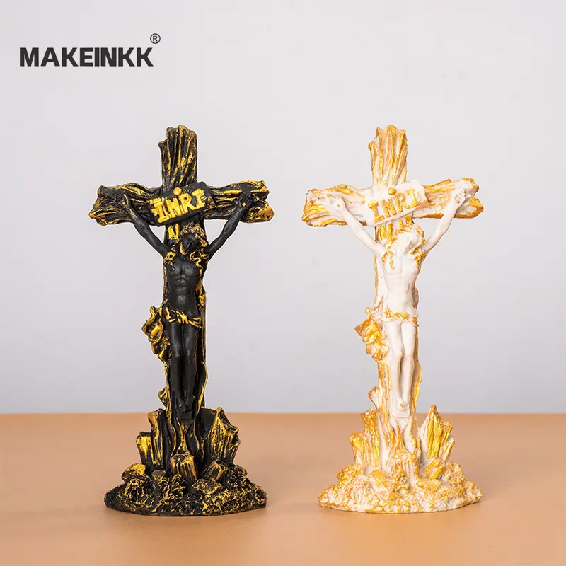 Jesus Crucifixion Statue Resin Sculpture Figurine Decoration Electric Candle Religious Crafts Jesus Religious Statues