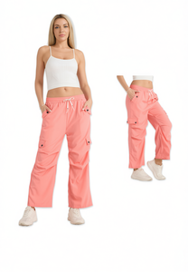 Pantalones Cargo de Punto para Mujer, Corte Holgado, Cintura Media, Cordón Ajustable, Color Sólido, Transpirables, Casuales, para Verano - Product Image 1