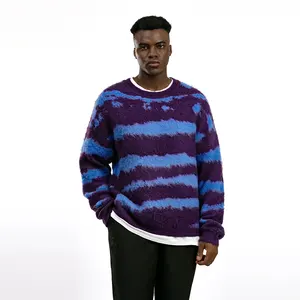 Custom Factory Wholesale Men's Mohair Sweaters Jacquard Striped Knitwear Winter Pullover Jumper Mohair Knit Custom Sweater Men