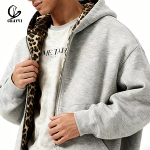 Oversized Leopard Print <b>Lined</b> Hood Full Zip Hoodie Thick <b>Fleece</b> Streetwear Casual <b>Jacket</b> OEM ODM Custom Made Unisex - Product Image 5
