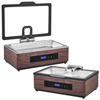 Gewerblicher elektrischer Buffet-Wärmer mit Holzoptik und Sichtfenster – Chafing Dish Set für Hochzeiten, Bankette und Veranstaltungen