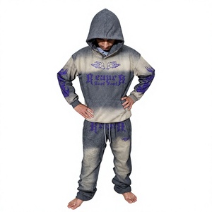 Ensemble de survêtement à capuche marron pour homme, en coton, avec sweat-shirt et pantalon de survêtement, imprimé lettres, style streetwear décontracté, longueur intégrale, avec strass - Product Image 1
