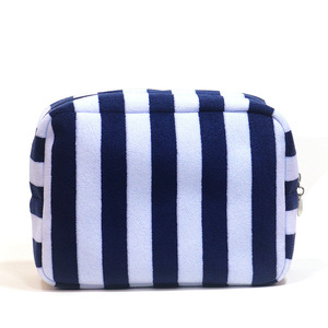 Pochette de maquillage en tissu éponge rayé doux, logo personnalisé, sac de rangement cosmétique de voyage, organiseur de soins de la peau, trousse de toilette - Product Image 3