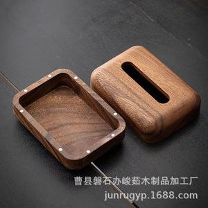 Boîte à mouchoirs en bois massif couleur noyer, coins arrondis, pour salon, voiture, salle de bain - Product Image 5