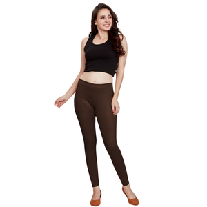 Leggings stretch marron foncé pour femmes, taille haute, coupe ajustée, longueur cheville, confortables, décontractés, à porter au quotidien, leggings tendance - Product Image 1