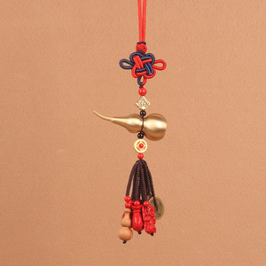 Pendentif de voiture Gozen en cuivre en forme de gourde, rouge et marron foncé, artisanal, décoration intérieure pour rétroviseur, porte-bonheur de sécurité - Product Image 1