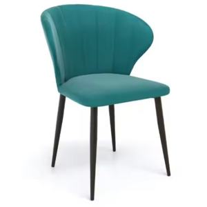 Chaise de salle à manger confortable au design moderne et épuré, avec revêtement en cuir menthe et pieds en fer éponge. - Product Image 5