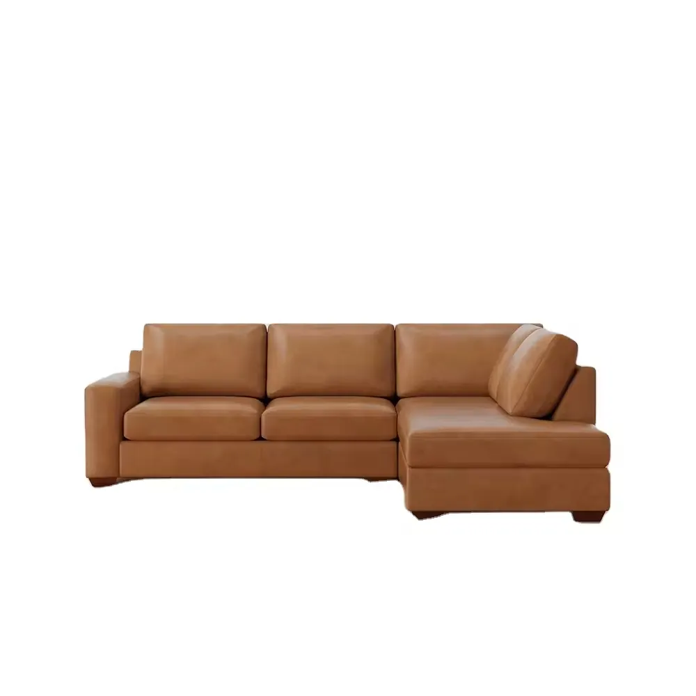 Sofa Modular 3 dudukan warna kustom kelas atas Sofa ruang tamu lengan persegi Sofa bahan kulit