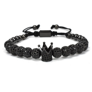 <span class=keywords><strong>Bracelet</strong></span> en macramé <span class=keywords><strong>pour</strong></span> femme et <span class=keywords><strong>homme</strong></span>, Design classique, luxe, boule de <span class=keywords><strong>diamant</strong></span> <span class=keywords><strong>noir</strong></span>, breloque en couronne, JBS10059 - Product Image 4