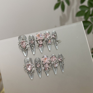 <span class=keywords><strong>Uñas</strong></span> postizas acrílicas hechas a mano al por mayor <span class=keywords><strong>con</strong></span> diamantes de imitación 3D, efecto ojo de gato, purpurina, puntas francesas, estilo ataúd, almendradas, reutilizables, set de <span class=keywords><strong>uñas</strong></span> OEM ODM - Product Image 3