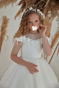 Eleganti Abiti da Cerimonia per Bambine con Pizzo Floreale e Paillettes, <span class=keywords><strong>Vestito</strong></span> Bianco con Strascico per Matrimoni e Concorsi, 4-12 Anni - Product Image 6