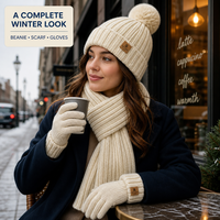 Ensemble bonnet, écharpe et gants tricotés d'hiver avec pompon, accessoires côtelés pour promotion de marque, sélection pour la vente au détail et en gros