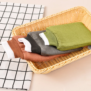 Bath Gloves Exfoliating Towel Double Sided Gentle On Skin For Bathing <b>Shower</b> Use Grey Green Champagne Color - Product Image 4