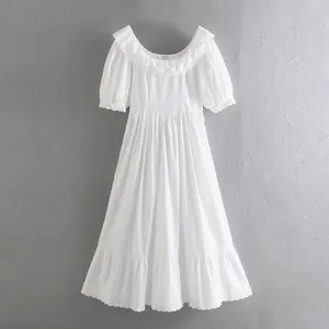 Fashion design short sleeve white color women casual trending summer long dress