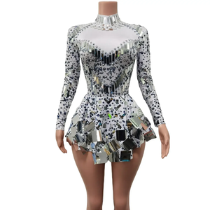 <strong>Glitter</strong> Mirror Party Black Stretch Stage Dance Dress Nightclub Party Celebrate Sequin Dress Women Dancer Performance <strong>Clothes</strong> - Product Image 1