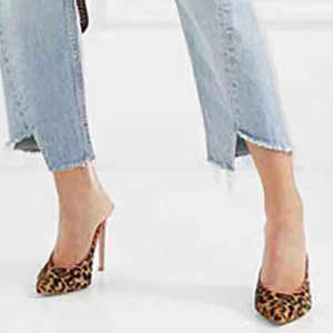 Sandalias de tacón alto fino con estampado de leopardo para mujer, zapatos de vestir de verano con punta en pico, sin cordones, para uso diario, estilo moderno - Product Image 3