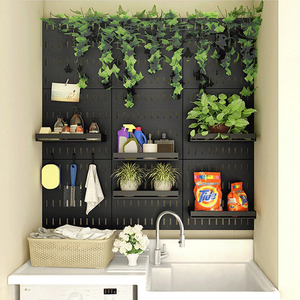 Estante de almacenamiento montado en la pared de acero inoxidable de alta calidad para uso doméstico, garaje y cocina, juego de estante de gancho y Palo sin perforación - Product Image 2