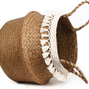 Woven straw flower pot <b>basket</b>, <b>foldable</b> woven flower <b>basket</b>, plant floor bag, Nordic style portable sundry <b>basket</b> - Product Image 5