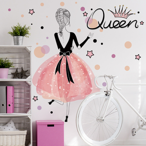 Autocollants muraux arrière <span class=keywords><strong>de</strong></span> belle fille, sparadrap <span class=keywords><strong>de</strong></span> couronne <span class=keywords><strong>de</strong></span> reine mignonne, étoiles et points, décoration <span class=keywords><strong>de</strong></span> maison, pour le salon, fresque - Product Image 2