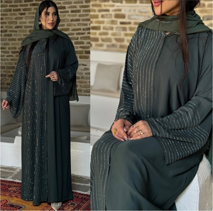 Vendita Diretta dalla Fabbrica Nuovo Arrivo Abito Romantico Modesto con Strass Design Abaya per Donne Musulmane Occasioni e Feste - Product Image 2
