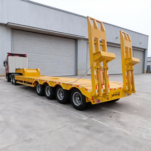 รถพ่วงพื้นเรียบแบบกำหนดเองสำหรับการส่งออก 4 เพลา รถพ่วงพื้นเรียบแบบสูง-ต่ำ สำหรับงานหนัก พร้อมตะขอเกี่ยว แผ่นเหล็ก และบันได - Product Image 1