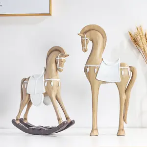 Decoración del hogar estilo europeo textura de madera creativa artesanía de resina decoración de caballos sala de estar Oficina Decoración de animales
