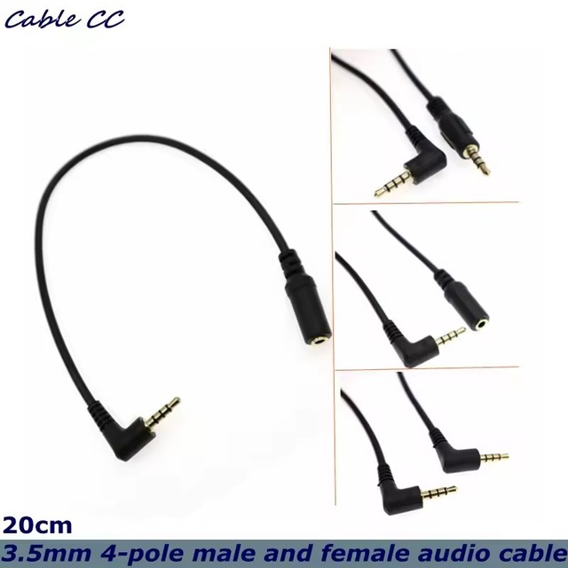 4 Pole 3.5mm 90 Degree Right Angle Audio Cable Male to 3.5mm Female Aux Cord TRRS Stereo Audio Cable Headset Extension Cable