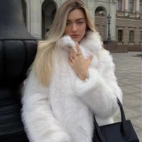 Veste en fausse fourrure de renard pour femme, taille plus, manches longues, imitation fourrure de zibeline, automne-hiver