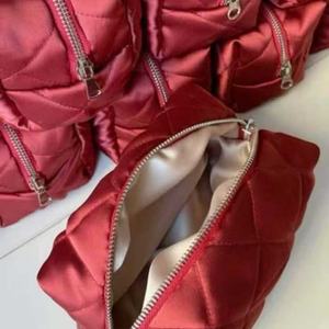 Custom High Quality Quilted cosmetic <b>bag</b> 8 inches Embossed Logo Black & Red <b>Toiletry</b> <b>bag</b> wholesale Makeup <b>Bag</b> - Product Image 4