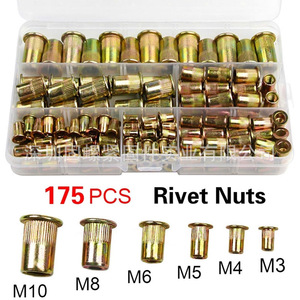 175Pcs Rivet Nuts Set M3 M4 M5 M6 M8 M10 Zinc Plated Carbon Steel Flat Head With Washer For Metal Fixing - Product Image 5