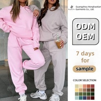 Ensemble sweat à capuche et pantalon de survêtement oversize rose personnalisé ODM/OEM pour femme, en coton épais avec poches, motif uni, style décontracté, collection automne