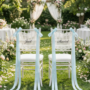 Decoración de encaje para respaldo de silla de boda LANJO con cinta de satén, letrero de recién casados y tarjeta de asiento con nombre personalizado para la recepción de la despedida de soltera - Product Image 3