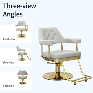Silla de Estilismo Moderna de Lujo Sulin, Dorada, con Botones Grises, Respaldo Hueco, Fácil de Limpiar, Mueble de Peluquería - Product Image 2
