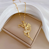 Collier ras du cou en acier inoxydable 2026 avec pendentif zircon en forme de ballerine, bijou romantique et charmant pour femme, idéal comme cadeau