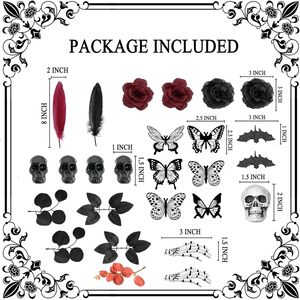 Venta al por Mayor de 26 Piezas de Adornos Góticos para Pastel de <span class=keywords><strong>Halloween</strong></span>, Decoraciones de Rosas Negras y Rojas, Calaveras y Mariposas para Cupcakes, Suministro Integral - Product Image 4