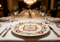 Assiette de présentation ronde en plastique de 13 pouces, motif floral, broderie imitation, décoration de table, NE PAS UTILISER EN CONTACT AVEC LES ALIMENTS