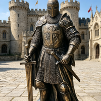 Statue de guerrier grec en bronze grandeur nature, célèbre œuvre d'art extérieure en métal, statue de chevalier templier avec armure et épées