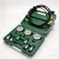 Kit de test de pression hydraulique pour excavatrice de qualité OEM, boîte verte, 3 tuyaux de test, 3 manomètres, 6 raccords de test