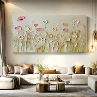 Peinture à l'huile moderne rose et blanche à motifs floraux, faite à la main, texture épaisse, couteau à palette, art mural 3D sur toile pour salon