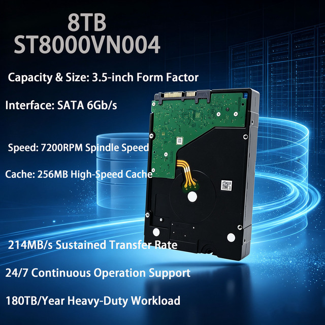 ST8000VN004 8TB 3.5 Inch Internal NAS HDD 7200RPM 256MB Cache SATA 6Gb/s CMR Hard Drive 24/7 Operation Server Network Storage