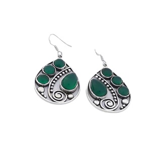 Orecchini a Goccia Vintage Bohémien con Pietra Verde, Gioielli di Moda per Donne - Product Image 3