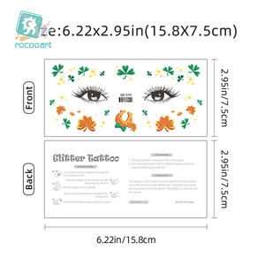 Conceptions de trèfle et de trèfle pour enfants et adultes, faveurs de fête de St Patty avec autocollants de tatouage temporaire de visage Saint Patricks Day - Product Image 3