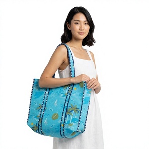 Women's <b>Vintage</b> <b>Handbags</b> Quilted Floral Print Open Shoulder Bag Large Cotton Tote Bags Custom Fashion Shopping Travel Pocket - Product Image 1
