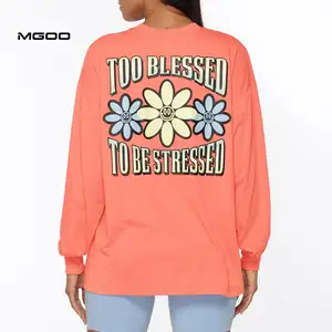 Women's 100% Cotton Jersey Oversized Printed Long Sleeve Top