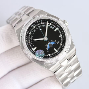 Reloj de Fábrica Personalizado con Fase Lunar y Fecha Retrograda, Bisel de Diamantes Plateado, Correa de Acero Inoxidable, Resistente al Agua, Luminoso, Último Modelo - Product Image 2