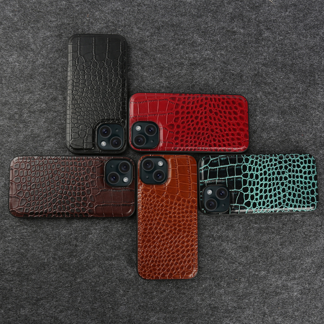 Luxury TPU+PC+Genuine Leather for iPhone 12 13 14 15 16 Pro Max Holder Cover Crocodile Pattern Leather Cell Phone Case