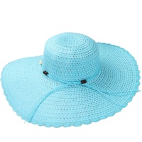 Chapeau de soleil d'été en perles de bois et dentelle pour femmes Chapeau de paille souple à large bord pour la plage, coupe-vent pour l'extérieur, les voyages occasionnels.