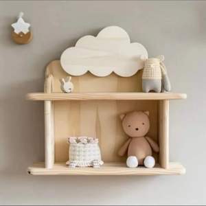 Ripiano a muro per bambini con Design Cloud in legno con Display a 2 livelli di stoccaggio per bambini scaffali a parete per l'arredamento della stanza - Product Image 1