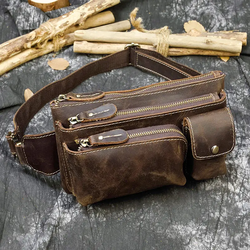 Riñonera de cuero de alta calidad para hombre, bolso de hombro individual con cinturón